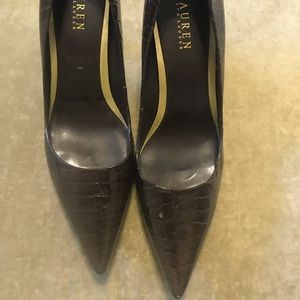 Ralph Lauren brown Croc Embossed Leather Pumps